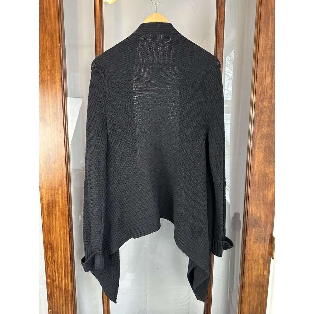 Talbots Cardigan Sweater Womens Petite Medium Black Wool Cotton Blend Open Front - Picture 3 of 7